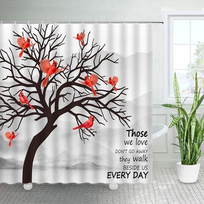 Ziedi Dušas aizkari Putnu Kolibri ar dabīgiem rozā ziediem, Vannas istabas dekors Poliestera audums Vannas aizkars ar āķiem