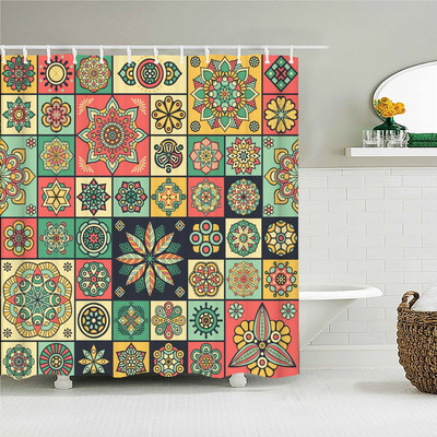 Boemske 3d kupaonske zavjese Indijske boho zavjese za tuširanje Vodootporna tkanina s 12 kukica Kućni dekor Perivi paravan za kadu