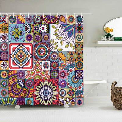 Boemske 3d kupaonske zavjese Indijske boho zavjese za tuširanje Vodootporna tkanina s 12 kukica Kućni dekor Perivi paravan za kadu