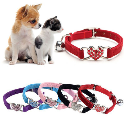 1PC Puppy Elastic Bell Heart Shape Adjustable Pet Dog Puppy Collar Bell Найлонова огърлица на точки за Doggie Cat Мека верига за врат за домашни любимци