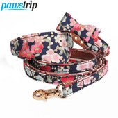 traka za šapu PU kožna ogrlica za pse s mašnom i cvjetnim printom Ogrlica s povodcem za male pse Bandana povodac za hodanje kućnih ljubimaca na otvorenom