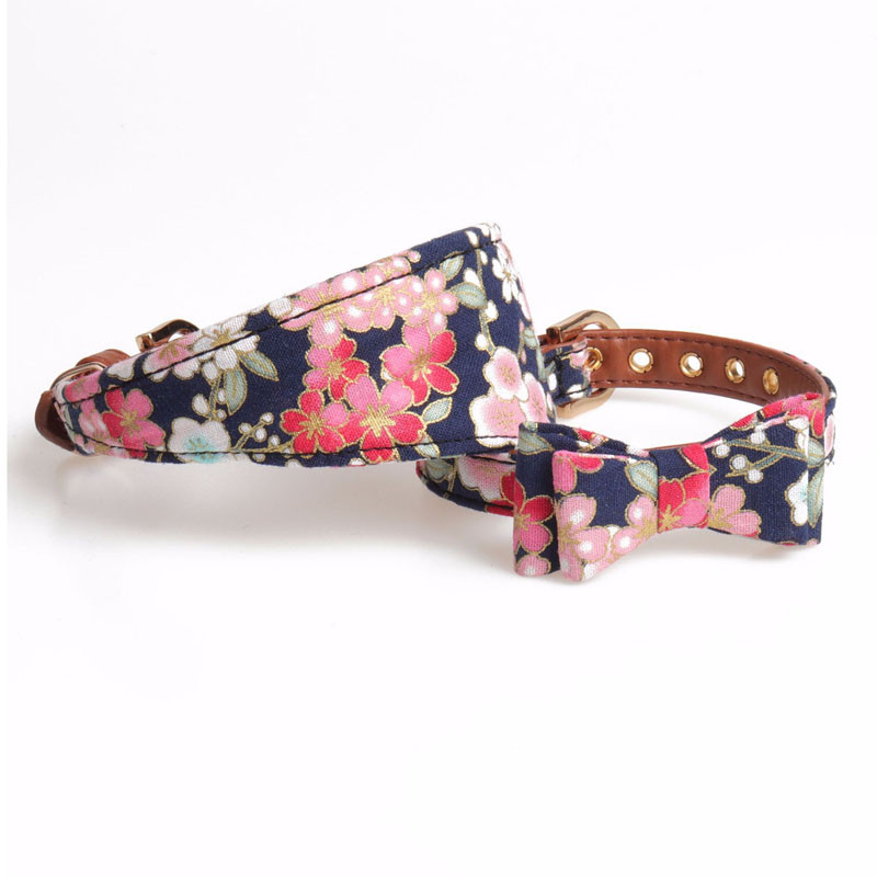 traka za šapu PU kožna ogrlica za pse s mašnom i cvjetnim printom Ogrlica s povodcem za male pse Bandana povodac za hodanje kućnih ljubimaca na otvorenom