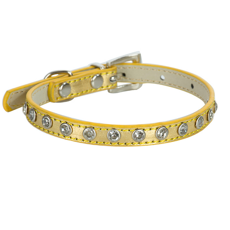Modna Pu kožna ogrlica za pse s dijamantima Potrepštine za male kućne ljubimce Ogrlica za štence Ružičasto ljubičasta Plavo zlatna Ogrlica za pse Chihuahua