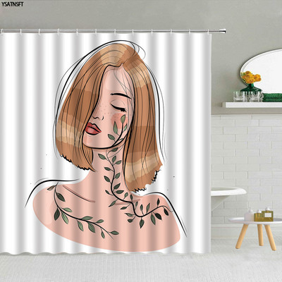 Modna djevojka Prugasta zavjesa za tuširanje Seksi crvene usne Ženska dekoracija kupaonice s visokom potpeticom Zaslon od vodootporne tkanine Zavjese
