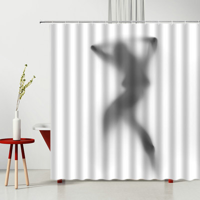 Modna djevojka Prugasta zavjesa za tuširanje Seksi crvene usne Ženska dekoracija kupaonice s visokom potpeticom Zaslon od vodootporne tkanine Zavjese