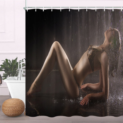 Modna djevojka Prugasta zavjesa za tuširanje Seksi crvene usne Ženska dekoracija kupaonice s visokom potpeticom Zaslon od vodootporne tkanine Zavjese