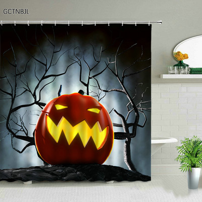 Helovīna ķirbju dušas aizkari komplekts jauks multfilmas galvaskauss ragana mēness brīvdienu bērniem vannas istabas dekorēšana vannas ekrāns ar āķiem