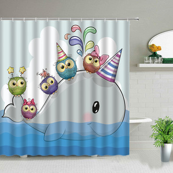 Деца Любима баня Декоративни завеси за душ Водоустойчива полиестерна тъкан Завеса за баня Животно Карикатура Сова Завеса с печат
