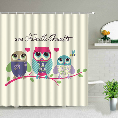 Djeci omiljene kupaonske ukrasne zavjese za tuširanje Vodootporna poliesterska tkanina Zavjesa za kadu Zavjesa s ispisom sove u obliku životinja