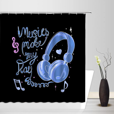 Modna kreativna glazbena zavjesa za tuširanje Zlatne glazbene note Crvena točkasta apstraktna geometrijska crna kupaonska zavjesa s kukama