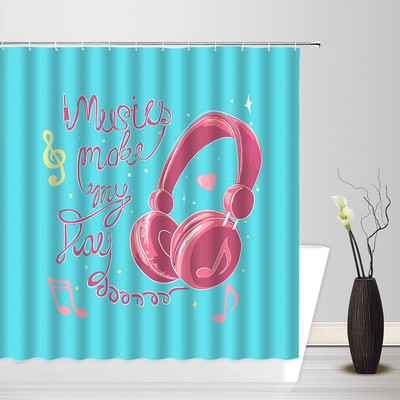 Modna kreativna glazbena zavjesa za tuširanje Zlatne glazbene note Crvena točkasta apstraktna geometrijska crna kupaonska zavjesa s kukama