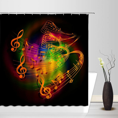 Modna kreativna glazbena zavjesa za tuširanje Zlatne glazbene note Crvena točkasta apstraktna geometrijska crna kupaonska zavjesa s kukama