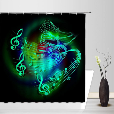 Modna kreativna glazbena zavjesa za tuširanje Zlatne glazbene note Crvena točkasta apstraktna geometrijska crna kupaonska zavjesa s kukama