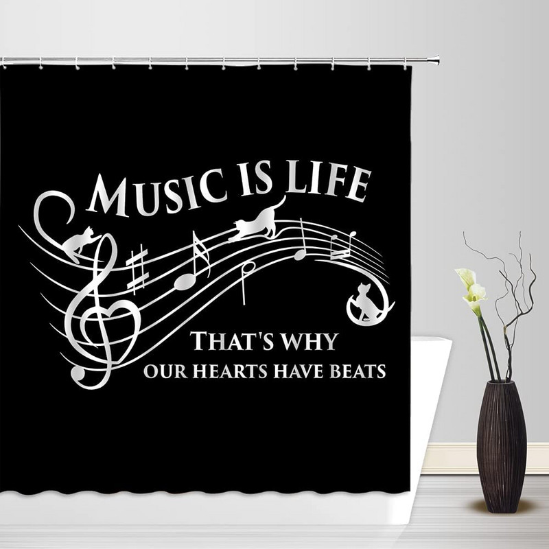 Modna kreativna glazbena zavjesa za tuširanje Zlatne glazbene note Crvena točkasta apstraktna geometrijska crna kupaonska zavjesa s kukama