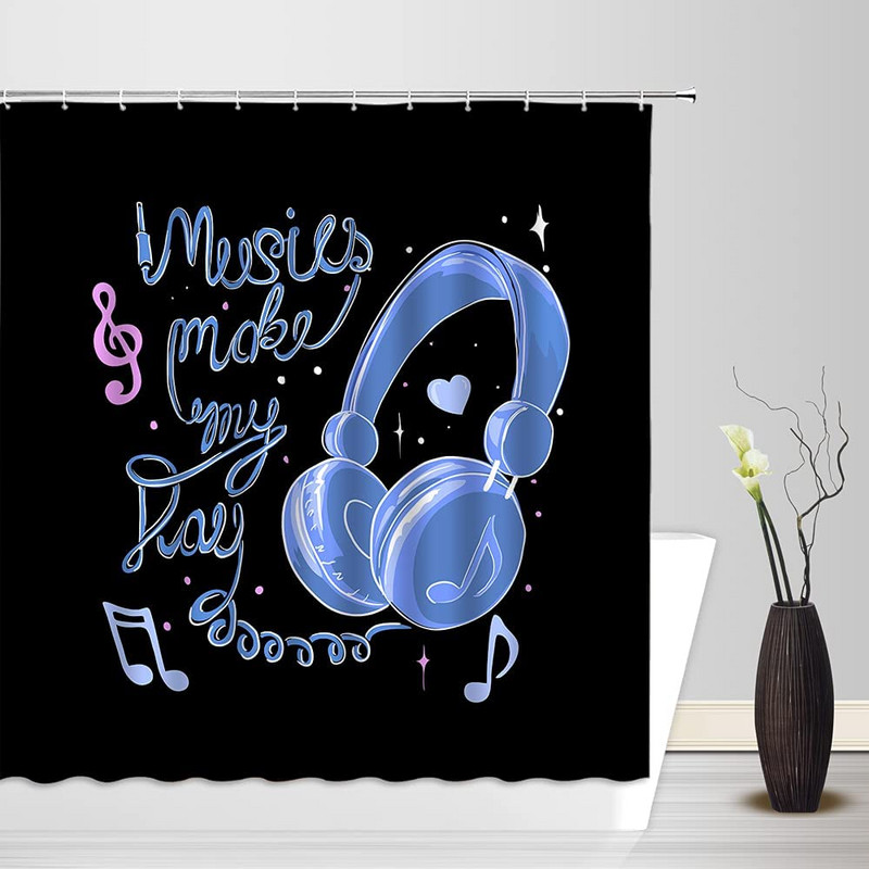 Modna kreativna glazbena zavjesa za tuširanje Zlatne glazbene note Crvena točkasta apstraktna geometrijska crna kupaonska zavjesa s kukama