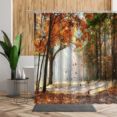 Šuma Javor Drvo Tuš Zavjesa Vodopad Džungla Jesen Priroda Narančasto lišće Dekor kupaonice Zavjese za kadu Jeftino uređenje doma