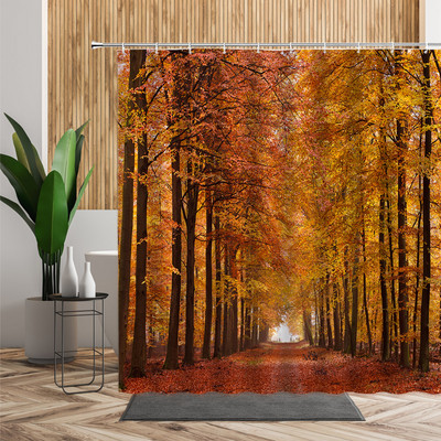 Šuma Javor Drvo Tuš Zavjesa Vodopad Džungla Jesen Priroda Narančasto lišće Dekor kupaonice Zavjese za kadu Jeftino uređenje doma
