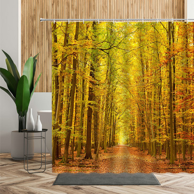 Šuma Javor Drvo Tuš Zavjesa Vodopad Džungla Jesen Priroda Narančasto lišće Dekor kupaonice Zavjese za kadu Jeftino uređenje doma