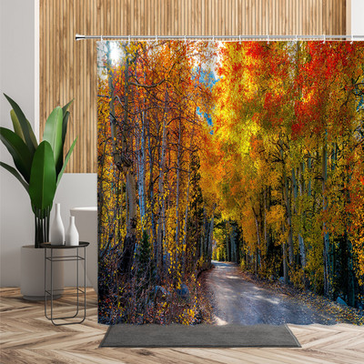 Šuma Javor Drvo Tuš Zavjesa Vodopad Džungla Jesen Priroda Narančasto lišće Dekor kupaonice Zavjese za kadu Jeftino uređenje doma