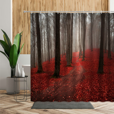 Šuma Javor Drvo Tuš Zavjesa Vodopad Džungla Jesen Priroda Narančasto lišće Dekor kupaonice Zavjese za kadu Jeftino uređenje doma