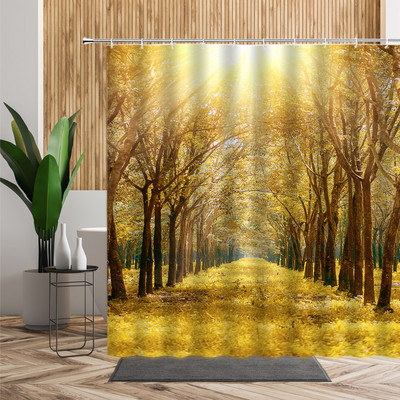 Šuma Javor Drvo Tuš Zavjesa Vodopad Džungla Jesen Priroda Narančasto lišće Dekor kupaonice Zavjese za kadu Jeftino uređenje doma