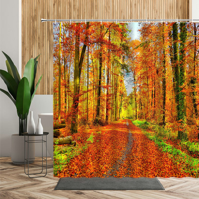 Šuma Javor Drvo Tuš Zavjesa Vodopad Džungla Jesen Priroda Narančasto lišće Dekor kupaonice Zavjese za kadu Jeftino uređenje doma