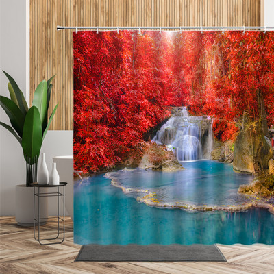 Šuma Javor Drvo Tuš Zavjesa Vodopad Džungla Jesen Priroda Narančasto lišće Dekor kupaonice Zavjese za kadu Jeftino uređenje doma