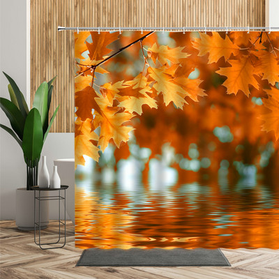 Šuma Javor Drvo Tuš Zavjesa Vodopad Džungla Jesen Priroda Narančasto lišće Dekor kupaonice Zavjese za kadu Jeftino uređenje doma