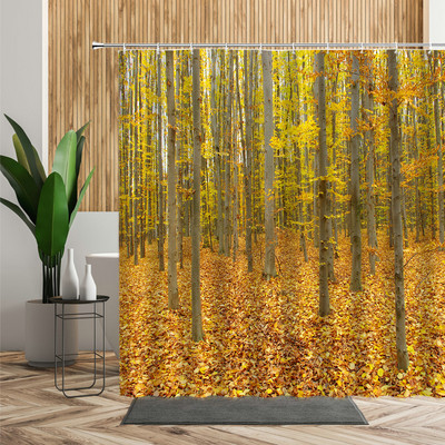 Šuma Javor Drvo Tuš Zavjesa Vodopad Džungla Jesen Priroda Narančasto lišće Dekor kupaonice Zavjese za kadu Jeftino uređenje doma