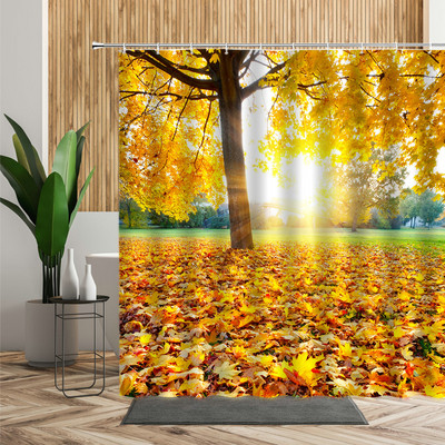 Šuma Javor Drvo Tuš Zavjesa Vodopad Džungla Jesen Priroda Narančasto lišće Dekor kupaonice Zavjese za kadu Jeftino uređenje doma