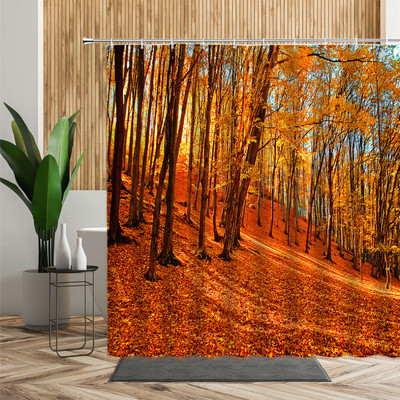 Šuma Javor Drvo Tuš Zavjesa Vodopad Džungla Jesen Priroda Narančasto lišće Dekor kupaonice Zavjese za kadu Jeftino uređenje doma