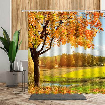 Šuma Javor Drvo Tuš Zavjesa Vodopad Džungla Jesen Priroda Narančasto lišće Dekor kupaonice Zavjese za kadu Jeftino uređenje doma