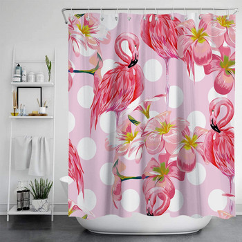 Завеса за душ Полиестерна водоустойчива баня Фламинго и цвете Преградна завеса за баня Душ Водоустойчива завеса