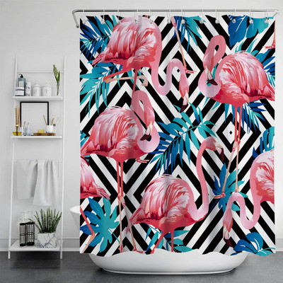 Zavjesa za tuš Poliesterska vodootporna kupaonska pregradna zavjesa s flamingom i cvijećem Vodootporna zavjesa za tuširanje
