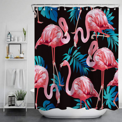 Zavjesa za tuš Poliesterska vodootporna kupaonska pregradna zavjesa s flamingom i cvijećem Vodootporna zavjesa za tuširanje