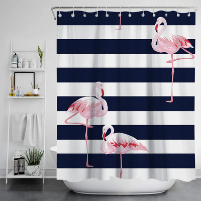 Zavjesa za tuš Poliesterska vodootporna kupaonska pregradna zavjesa s flamingom i cvijećem Vodootporna zavjesa za tuširanje