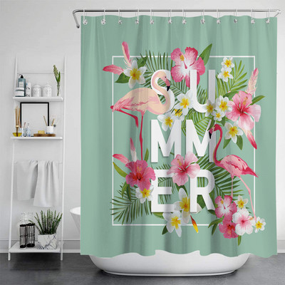 Zavjesa za tuš Poliesterska vodootporna kupaonska pregradna zavjesa s flamingom i cvijećem Vodootporna zavjesa za tuširanje