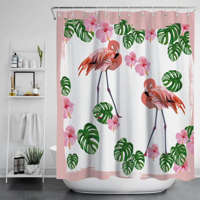 Zavjesa za tuš Poliesterska vodootporna kupaonska pregradna zavjesa s flamingom i cvijećem Vodootporna zavjesa za tuširanje