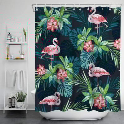 Zavjesa za tuš Poliesterska vodootporna kupaonska pregradna zavjesa s flamingom i cvijećem Vodootporna zavjesa za tuširanje