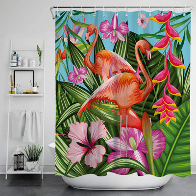 Zavjesa za tuš Poliesterska vodootporna kupaonska pregradna zavjesa s flamingom i cvijećem Vodootporna zavjesa za tuširanje