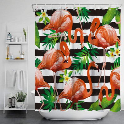 Zavjesa za tuš Poliesterska vodootporna kupaonska pregradna zavjesa s flamingom i cvijećem Vodootporna zavjesa za tuširanje