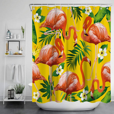 Zavjesa za tuš Poliesterska vodootporna kupaonska pregradna zavjesa s flamingom i cvijećem Vodootporna zavjesa za tuširanje