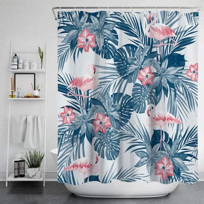 Zavjesa za tuš Poliesterska vodootporna kupaonska pregradna zavjesa s flamingom i cvijećem Vodootporna zavjesa za tuširanje