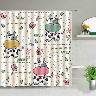 Crtane krave Zavjese za tuširanje Dječje zavjese Farma Cvijeće Životinje Slon Panda Medvjed Jednorog Sova Zec Komplet kupaonskih zavjesa