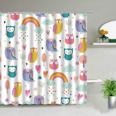 Crtane krave Zavjese za tuširanje Dječje zavjese Farma Cvijeće Životinje Slon Panda Medvjed Jednorog Sova Zec Komplet kupaonskih zavjesa