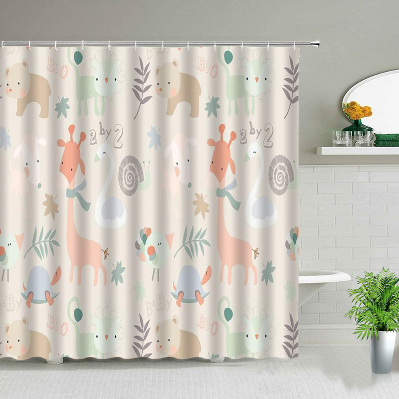 Crtane krave Zavjese za tuširanje Dječje zavjese Farma Cvijeće Životinje Slon Panda Medvjed Jednorog Sova Zec Komplet kupaonskih zavjesa