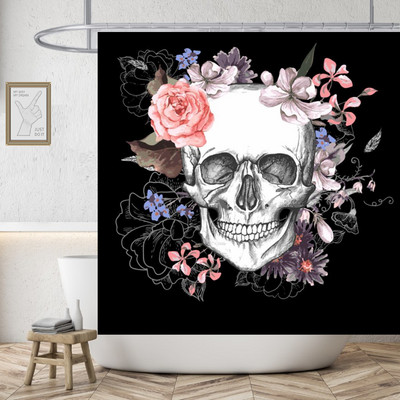 Gotička ljubavna zavjesa za tuširanje Lubanja Vodootporna poliesterska tkanina Cool Kupaonske zavjese Zastrašujuće Dekoracija doma za Noć vještica Cortinas