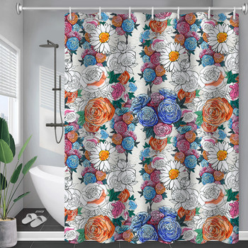 Boho Floral μακριά κουρτίνα μπάνιου λουλουδιών εμπριμέ ανθεκτικό αδιάβροχο ύφασμα κουρτίνας με γάντζους κρεβάτι Μπανιέρα Cortina Ducha