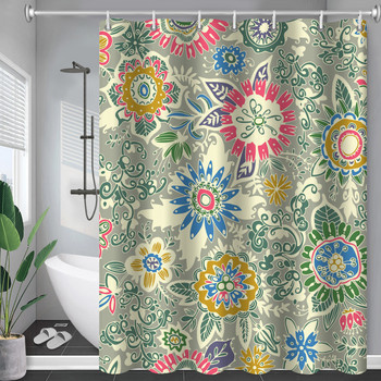 Boho Floral μακριά κουρτίνα μπάνιου λουλουδιών εμπριμέ ανθεκτικό αδιάβροχο ύφασμα κουρτίνας με γάντζους κρεβάτι Μπανιέρα Cortina Ducha