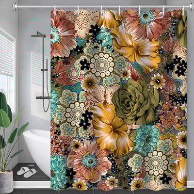 Boho cvjetna dugačka zavjesa za tuš kupaonica s otisnutim cvjetovima Izdržljiva vodootporna tkanina za zavjese s kukama Krevet Kupatilo Cortina Ducha
